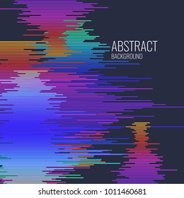 Vivid illustration with elements of glitch. Colored stripes on dark background. Vector illustration.
