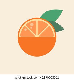 Una ilustración vívida de una fruta en un estilo sencillo. Dibujo de una naranja cortada. Elemento aislado.