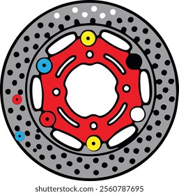 Vivid illustration of a motorcycle brake disc, featuring a bold and intricate design. Ideal for enthusiasts of automotive engineering and modern design