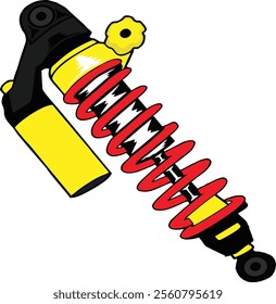 Vivid illustration of a red and yellow shock absorber, showcasing dynamic engineering and modern design. Perfect for automotive and mechanical enthusiasts