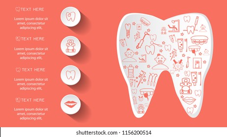 Vivid illustrations of infographics on dentistry. Dental icons.