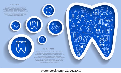 Vivid illustrations of infographics on dentistry. Dental icons.