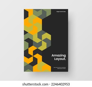 Vivid journal cover A4 vector design illustration. Fresh geometric shapes handbill layout.