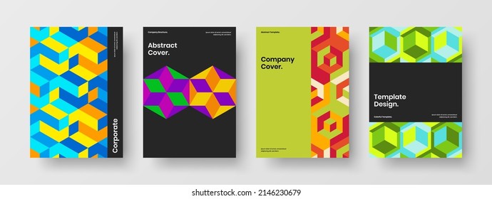 Composición de ilustraciones vectoriales de diseño de portada del diario Vivid. Colección de conceptos de identidad de empresa de patrones geométricos frescos.