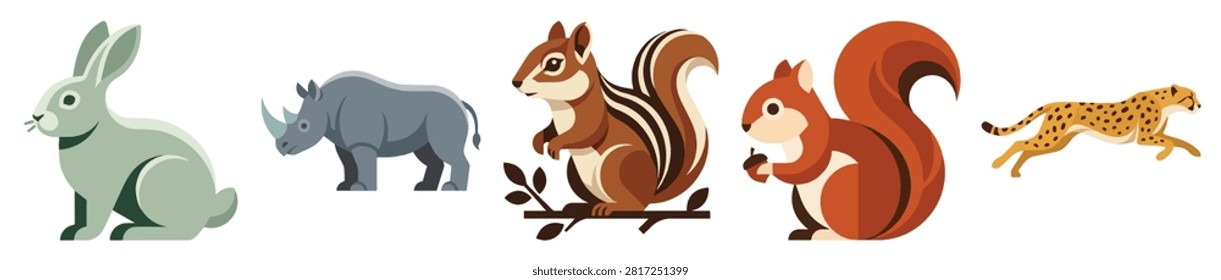 Vivid jungle animals artwork with rabbits raccoons squirrels and a cheetah showcasing wildlife in bright colors and lively shapes perfect for nature projects