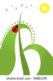Vivid landscape with ladybug on grass