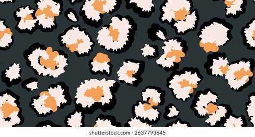 Vivid leopard-inspired seamless pattern with bold spots outlined on a dark background. Unique abstract animal print ornament for fashion design, modern decor, and artistic branding projects.