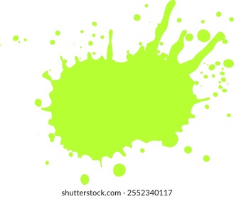 Vivid light green paint is splashing dynamically against a clean white backdrop, creating a vibrant and energetic abstract composition