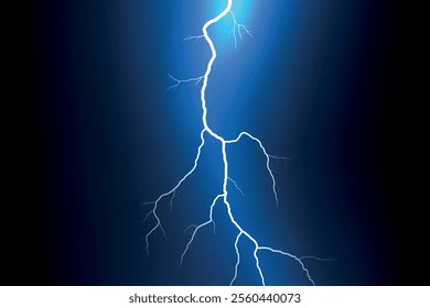 A vivid lightning bolt branches across a dark blue gradient background, showcasing natural energy