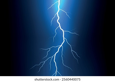 A vivid lightning bolt branches across a dark blue gradient background, showcasing natural energy