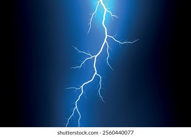 A vivid lightning bolt branches across a dark blue gradient background, showcasing natural energy