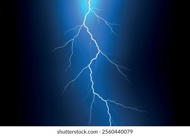 A vivid lightning bolt branches across a dark blue gradient background, showcasing natural energy