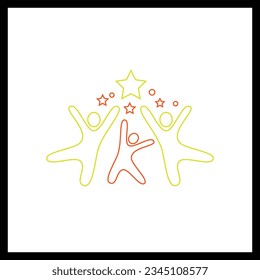 Vivid logo with Three blissful children. Unique kid and young lady image. Ideal for kindergarten, preschool, jungle gym, youngsters schooling or shop plan idea.