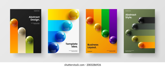 Conjunto de plantillas de diseño de vectores A4 de portada de revista Vivid. Colección de diseño de boletos de bolas realistas.