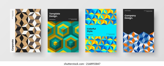 Composición del concepto de diseño de vectores A4 de la portada de la revista Vivid. Conjunto de ilustraciones de página principal de mosaicos geométricos de primera calidad.