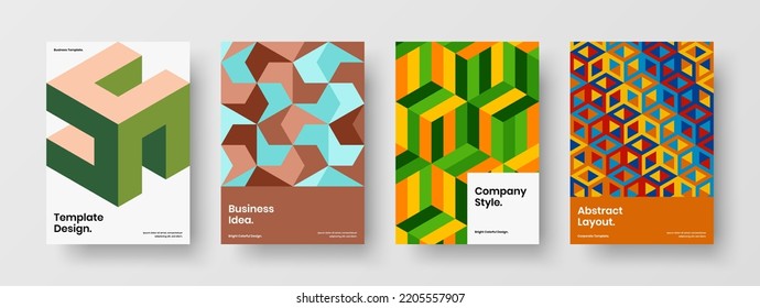 Colección de plantillas de diseño de vectores A4 de portada de revista Vivid. Composición creativa de la lista de control de mosaicos hexagonales.