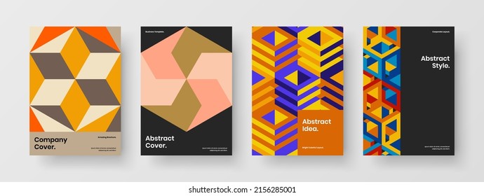 Vivid magazine cover design vector concept bundle. Minimalistic geometric tiles annual report illustration set.