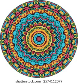 Vivid Mandala Artwork Featuring Radiating Layers and Geometric Symmetry"