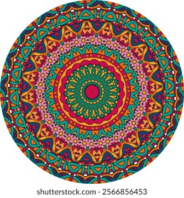 Vivid Mandala Design for Relaxation with Radiating Geometric Patterns