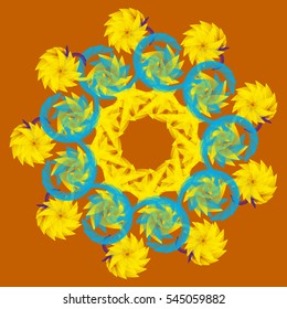Vivid mandala. Geometrical illustration isolated on orange background. Logo template. Arabic, Indian, ottoman motifs.