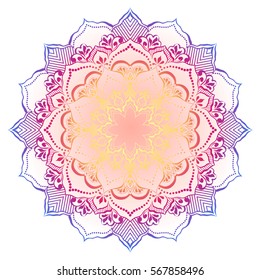Vivid mandala. Round Ornament Pattern. Geometric circle element made in vector. Spiritual and ritual symbol of Islam, Arabic, Indian religions.  Oriental motifs.   
