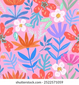 Vivid modern colorful floral seamless pattern. Vector illustration