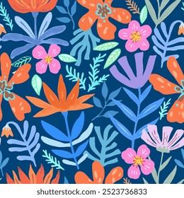 Vivid modern colorful floral seamless pattern. Vector illustration