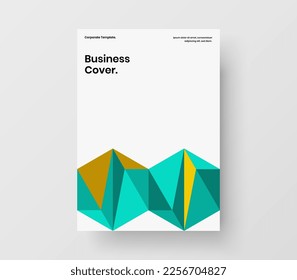 Vivid mosaic hexagons corporate identity concept. Premium book cover A4 vector design template.