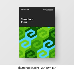 Vivid mosaic hexagons pamphlet illustration. Abstract placard vector design concept.