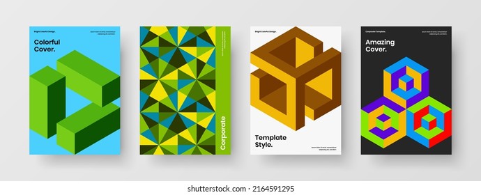 Vivid mosaic pattern book cover template set. Creative postcard design vector illustration composition.