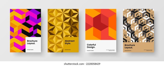 Vivid mosaic pattern corporate brochure concept composition. Minimalistic presentation A4 design vector illustration collection.