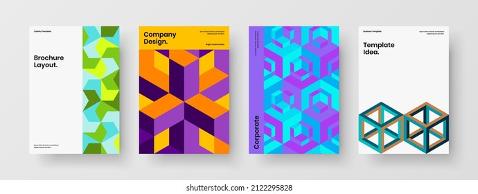 Vivid mosaic pattern corporate identity layout collection. Unique annual report vector design illustration composition.