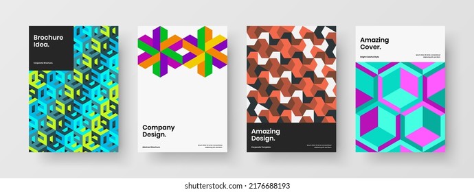Vivid mosaic pattern corporate identity template set. Colorful leaflet vector design concept bundle.