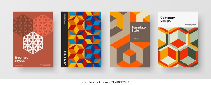 Conjunto de diseño de identidad corporativa de mosaico intenso. Folleto sencillo de diseño A4 colección de ilustraciones vectoriales.