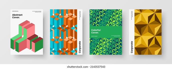Vivid mosaic pattern magazine cover illustration composition. Clean corporate brochure design vector layout bundle.