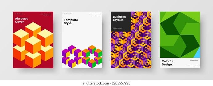 Conjunto de ilustraciones postales de mosaico intenso. Brillante composición de diseño de vectores del informe anual.