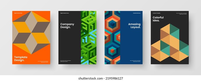 Vivid mosaic pattern presentation layout composition. Abstract magazine cover design vector concept collection.