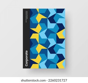 Vivid mosaic shapes front page layout. Abstract booklet design vector template.