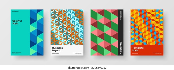 Vivid mosaic shapes leaflet concept set. Unique cover vector design layout collection.