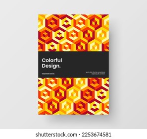 Vivid mosaic shapes leaflet layout. Unique book cover design vector template.