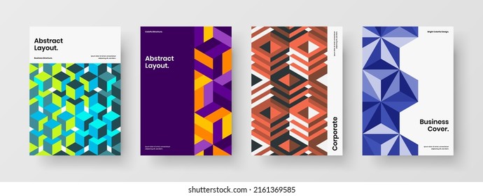 Vivid mosaic shapes presentation template collection. Original company cover A4 vector design layout bundle.