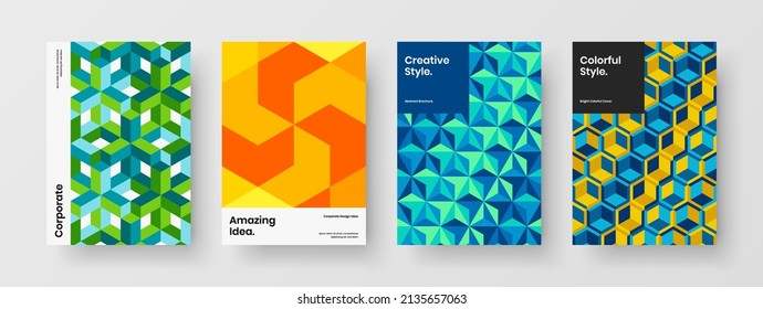 Vivid mosaic tiles annual report concept bundle. Bright company cover vector design layout set.