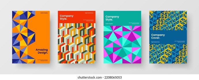 Vivid mosaic tiles banner concept bundle. Amazing pamphlet vector design layout set.