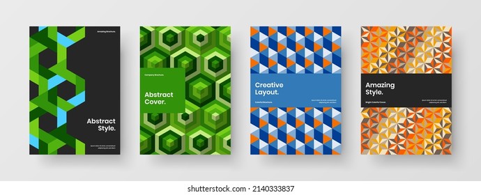 Vivid mosaic tiles corporate identity concept bundle. Premium cover A4 vector design layout set.
