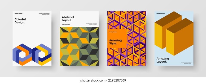Vivid mosaic tiles leaflet concept bundle. Clean front page design vector illustration collection.