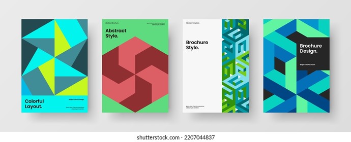 Vivid mosaic tiles magazine cover template composition. Abstract front page A4 vector design layout set.