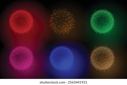 Vivid multicolored fireworks bursting in the night sky, featuring radiant sparks and glowing trails. Perfect for festive celebrations, holidays, and New Year's Eve designs.