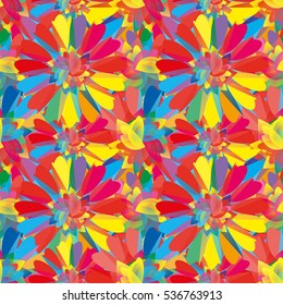 Vivid multicolored seamless pattern with abstract geometrical flowers.