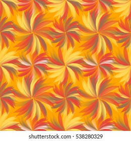 Vivid multicolored seamless pattern with abstract geometrical flowers. Warm, autumn colors.