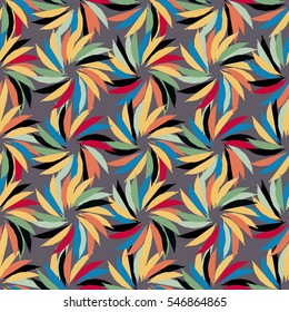 Vivid multicolored seamless pattern with abstract geometrical flowers.